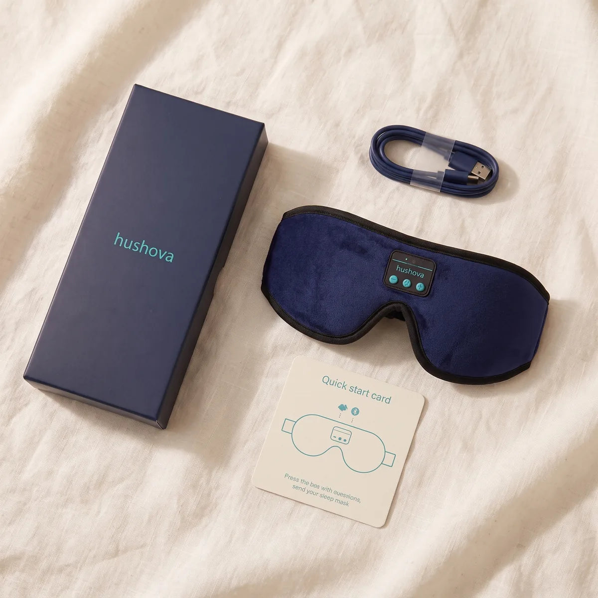 In the box: Hushova sleep mask, USB-C cable and quick-start guide